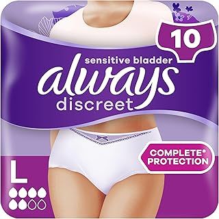 Always Discreet Incontinence Pants Women, Large, 10 Normal Absorbency Pants, Odour Neutraliser, Dress Size 16-22, for Sensitive Bladder