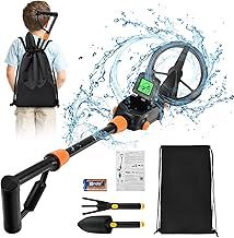 Metal Detector Kids with LED Display & Buzzer and Waterproof Search Coil, Adjustable High Sensitivity Lightweight Kids Metal Detector with Rake, Shovel and Bags for Treasure Seeking