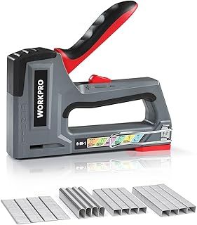 WORKPRO 6 in 1 Multifunctional Wall Stapler with 4000 Staples Manual Stapler for Fixing Hardware Furniture Decoration Door Window Cabinet