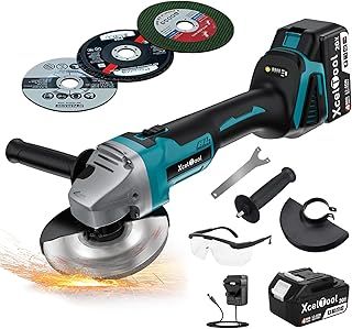 Cordless Angle Grinder with 4.0Ah Battery, 125mm Angle Grinder Discs, 8000 RPM Brushless Motor, 2-Position Adjustable Auxiliary Handle, for Cutting, Polishing, Rust Removal