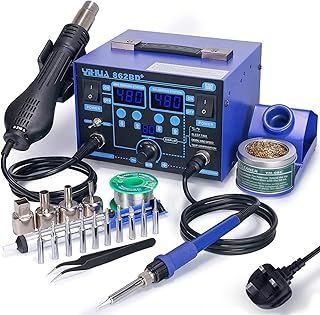 862BD+ SMD Hot Air Rework Station Soldering Iron Station, 2 in 1 Station with Temperature Stabilization Function and Electronic DIY Projects Rework Repair(UK Plug)