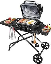 Grill Stand for Ninja OG701, Traeger Ranger, Pit Boss, Blackstone Griddle - Collapsible Outdoor Grill Cart with Side Table Shelf, Hooks, and Wheels