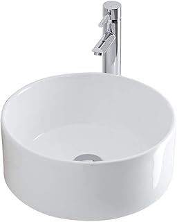 Home Supplies Round Ceramic Cloakroom Basin Hand Washing Sink, Modern Design Gloss White Countertop Basin Cloakroom Sink for Bathroom | 41x41x15cm