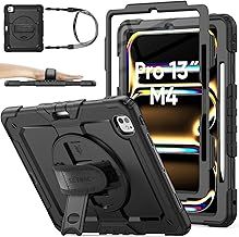 SEYMAC stock for iPad Pro 13 inch Case 2024 (M4), Heavy Duty Shockproof Cover with Screen Protector, 360° Rotating Stand/Hand Strap, Pencil Holder & Shoulder Strap for iPad Pro 13 Case, Black