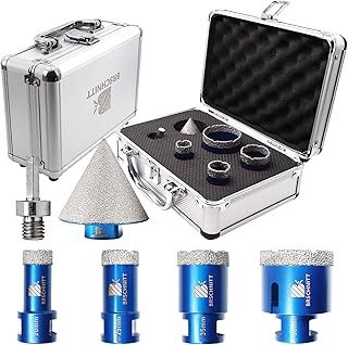 Diamond Core Drill Bit Set for Porcelain Tile Ceramic Marble Granite Drilling,BRSCHNITT 20/25/35/50mm Vacuum Brazed Diamond Hole Saw with M14 Thread&50mm diamond chamfer bit&adapter