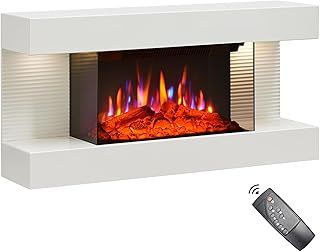 Atacama 32"/82cm Wall Mounted Fireplace All-in-One with Downlights and Remote Control 1.8kW Heater in White