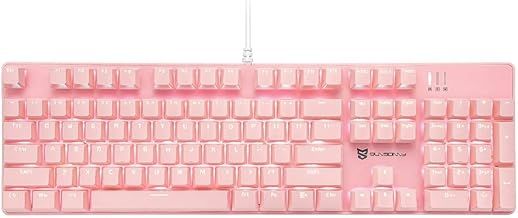Mechanical Gaming Keyboard Wired White Backlit Keyboard Red Switches Full Size 104 Keys US Layout-Pink