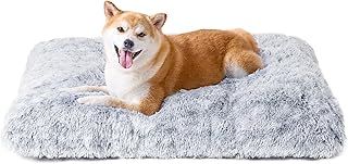 EHEYCIGA Crate Dog Beds Large Washable Mattress, Fluffy Calming Dog Bed Anti Anxiety, Pet Bed Cushion with Anti-Slip Bottom, Grey, 90x60x9cm