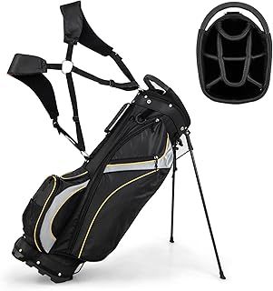 COSTWAY Golf Stand Bag, Lightweight Golf Club Bags with 8 Way Dividers, Rain Hood, Detachable Dual Strap & 7 Pockets