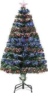 HOMCOM 4 Feet Prelit Artificial Christmas Tree with Multi-Coloured Fiber Optic LED Light, Holiday Home Xmas Decoration, Green