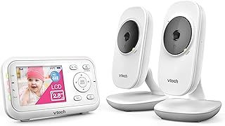 VTech VM3250-2 Video Baby Monitor with 2 Cameras 300m Long Range with 2.8" LCD, Up to 19-hr Video Streaming, Night Vision, Secured Transmission Temperature Sensor Soothing Sounds 2X Zoom White