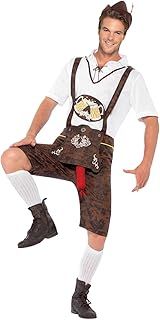 Smiffys Brad Wurst Costume, Brown with Lederhosen, Shirt & Hat, Funny Fancy Dress, Comedy Dress Up Costumes