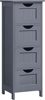 VASAGLE Bathroom Floor Storage Cabinet, Bathroom Storage Unit with 4 Drawers, Bathroom Cabinet Freestanding, 30 x 30 x 82 cm, for Living Room, Dining Room, Kitchen, Modern Style, Grey LHC040G01