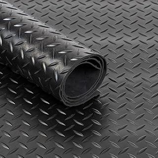 Black Rubber Matting Roll | Thick Heavy Duty Flooring Mat, Indoor & Outdoor, Non-Slip, Waterproof & Easy to Cut | Ideal for Garage, Vans, Gym, Shed Floor | 1.5m Width 3mm (Checker Plate, 1m x 1.5m)