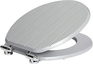 Harbour Housewares Soft Close Toilet Seat - Grey - Pack of 1 - Oval-Shaped Wooden Toilet Seat Antibacterial Loo Seat with Universal Chrome Hinges, Fixings & Fittings