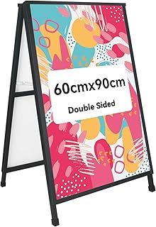 HUAZI A Frame Sidewalk Sign 60×90cm Double Sided Sandwich Board Sign Heavy Duty for Outdoor Use Includes 2 Anti-Glare Covers and Corrugated Boards Ideal for Advertising Promotions and Events