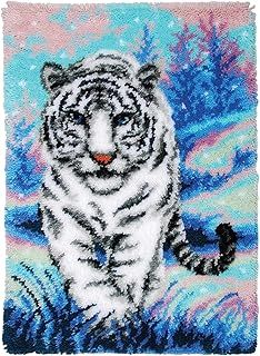 MagiDeal Creative Latch Hook Rug Kit Festival 24 x 16 Animal Pattern Handmade Latch Hook Kits for Adults for Christmas Carpet Beginners Adults, White Tiger