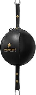 Meister SpeedKills Double-End Leather Speed Bag w/Bungees & Lightweight Latex Bladder - Black - Medium (7.0")