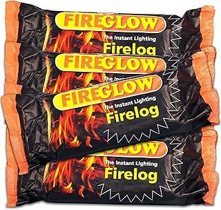 FIREGLOW 15 x Instant Lighting Firelog, Unflavored, Burns for up to 90 Minutes, Perfect for Open Fires, Fire Pits and Chimineas, Made from Compressed Wax and Sawdust
