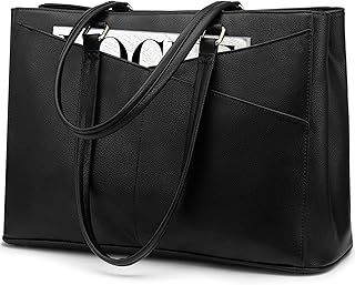 LOVEVOOK Laptop Bags for Women Tote Bag 15.6 Inch, Ladies Handbags PU Leather Work Bag for Office Business Shopping, Large Womens Hand Bag with Laptop Compartments, Black