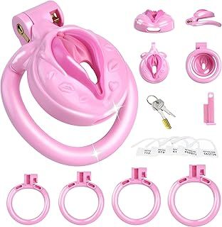 Sissy Cock Cage Male Chastity Device, Lightweight Small Male Flat Chastity Device Penis Cages Male Chastity Devices Sex Toy with 4 Sizes Cock Rings, Adult Sex Toys BDSM Bondage for Man Penis Exercise