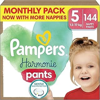 Pampers Harmonie Nappy Pants Size 5, 144 Nappies, 12kg-17kg, Monthly Pack, Gentle Skin Protection and 360° Comfort Fit