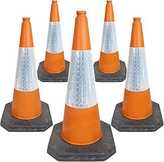 5 x 750mm Traffic Cones in Orange for Indoor and Outdoor Usage - Large Traffic Cones are Self Weighted and Made from 100% Recycled Materials in The UK