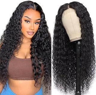 RXY Water Wave 4x4 Closure 180% Density Lace Front Wigs Human Hair Real Hair Wig Pre Plucked Wear and Go Glueless wig human hair for Black Women Nature Color (18 Inch)
