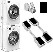 NIUXX Universal Slim Stacking Kit for Washer and Dryer, Adjustable Stacking Frame Kit for Washing Machines with Depth 44.5-64 cm, Washer Dryer Stack Stand with Ratchet Ropes and Anti Vibration Feet