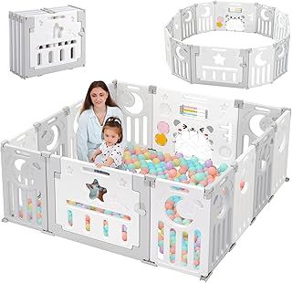 Dripex Baby Playpen for Baby and Toddlers, Foldable Play Pen with Customized Shape Plastic Playpen, Sturdy Babies Fence and Activity Centre Folding Large Pen Play Area for Indoor Outdoor(150x150cm)