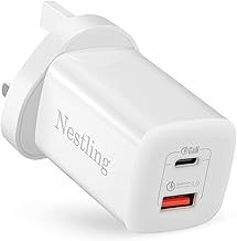 65W USB C Charger Plug, Nestling 2-Port GaN Type C Fast Wall Power Adapter for Macbook Pro/Air, iPhone 15/14/13, iPad Air/Mini 6, Galaxy S22/S21, Pixel 6, Dell XPS, Asus Acer Laptop etc