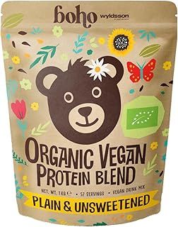 Unflavoured Organic Vegan Protein Powder Blend (1kg - 57 Servings) Plain & Unsweetened, Organic Plant Based Protein, Dairy Free, Gluten Free, Lactose Free, Pea, Plant Protein Powder