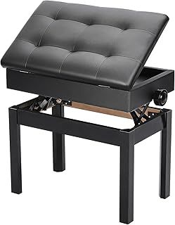 Youyijia Piano Stool Piano Bench Dressing Table Stool Height Adjustable Keyboard Piano Bench with storage With Under Seat Storage Unit Soft Faux Leather Padded Seat