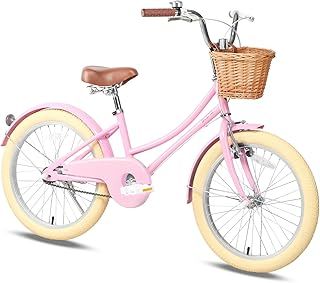 Glerc Little Molly 12-20 Inch Kids Retro Girls Bike for 2-13 Year Old with Wicker Basket & Stabilisers/Kickstand, Multiple Colors