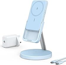 Anker Wireless Charger (MagGo), 633 2-in-1 Wireless Charging Station, Detachable Portable Charger, Only for iPhone 16/15/14/13/12 Series and AirPods Pro (Misty Blue)