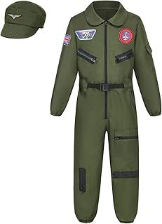 maxToonrain Kids Pilot Costume 2PCS Fighter Jet 3-12 Years Boys and Girls Aviator Costume for Halloween Christmas World Book Day