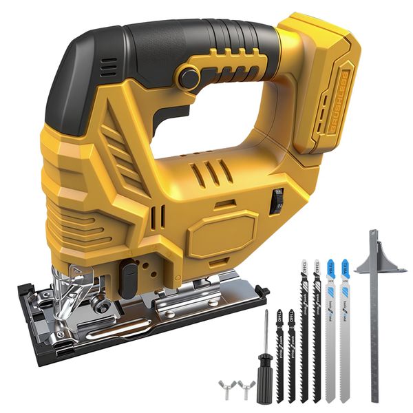 Cordless Jigsaw for Dewalt 20V, 800W Brushless Electric Orbital Jigsaw with Led Light, 5 Variable Speed, ±45° Bevel Cutting Angle, 6Pcs T-Shank Blades for Wood Plastic Metal (No Battery)