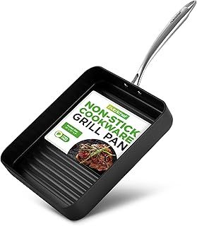 NutriChef Stainless Steel Griddle, Nonstick Grill Pan - Strong Handles, High Ridges, 28cm