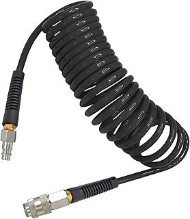 YOTOO Air Compressor Hose Polyurethane Recoil 5m Long 6mm ID x 9.5mm OD air Hose with Bend Restrictor, 1/4" Europe Quick Coupler and Plug, Gray