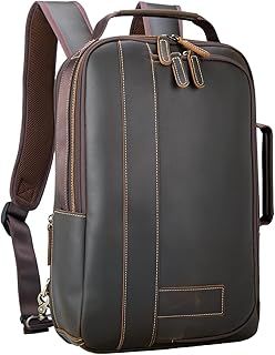 TIDING Mens Business Backpack Leather 15.6" Laptop Bags Anti Theft Expandable Rucksack Vintage Convertible Briefcase Backpacks for Work Office, Brown