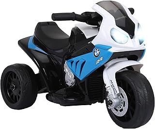 HOMCOM Electric Motorbike for Kids, 6V BMW S1000RR Licensed 3 Wheel Motorcycle with Headlight, Music, Battery Powerd Kids Ride on Car for 1.5-3 Years Old, Blue