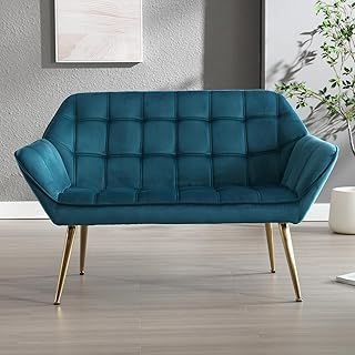 chairus Upholstered Tub Chairs Velvet 2 Seater Sofa for Living Room Modern Armchair Cocktail Chair with Metal Legs (Blue)