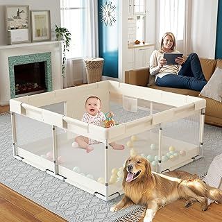 Ugozee Baby Playpen for Babies and Toddlers, 47x47inch Small Play Pen for Indoors, Toddler Playpen for Apartment, Play Yard, Baby Activity Play Fence, 120x120cm Twins Playard