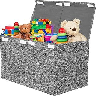 VERONLY Large Toy Box for Boys Girls, Foldable Storage Chest with Lid Fabric Storage Baskets Container Bins for Clothes, Bedroom, Blanket, Nursery, Books, Playroom, Kindergarten (Dark Grey)