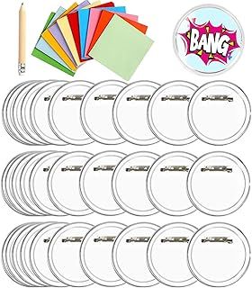 Badges Making Kit 30PCS Button Clear Badges 6cm Make Your Own Badges Button Badges Clear Button Pin Badges Kit Acrylic Design with 100 Colorful Paper and Pencil for DIY Crafts Gifts Party Bag Fillers