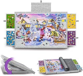 Tektalk Portable Jigsaw Puzzle Table with Integrated Adjustable Stand/Bracket and Removable Cover, 3-Tilting-Angle Super Lightweight Felt Puzzle Plateau Board, for Up to 1000 Pieces - Light Gray