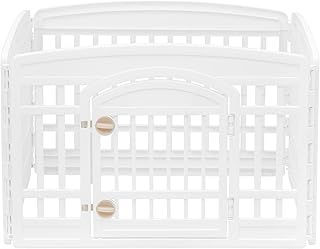Iris Ohyama, Playpen, Puppy pen, Enclosure with 4 panels and 1 lockable plastic door , L91.5 x W91.5 x H60cm , Unit , Foldable, BPA-free, indoors/outdoors , CI-604E, For Dogs, Rabbits , White/Beige