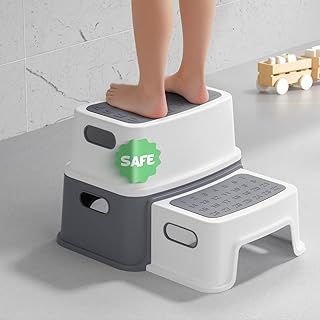 DEANIC Step Stools for Kids, Toddler Step Stool for Bathroom Sink, Toilet Potty Training and Daily Stool (Grey)