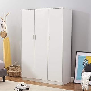 Wooden 3 Doors Wardrobes with Hanging Rail and Storage Shelves Modern Large Clothes Cupboards Unit for Bedroom Furniture
