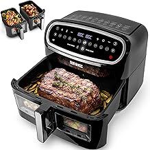 Duronic AF34 BK Triple Drawer 10L Digital Air Fryer with Visual Window, Dual Zone, 10-in-1 Large Drawer AirFryer for Family, Uses No Oil, Air Fry, Roast, Bake, Dishwasher Safe Non-Stick Baskets, Black